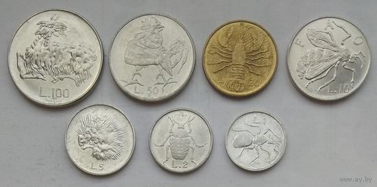 Сан-Марино 1, 2, 5, 10, 20, 50, 100 лир 1974 г. Цена за комплект