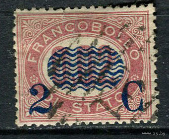 Королевство Италия - 1878 - Надпечатка новых номиналов 2c на 0,02L - [Mi.29] (есть надрыв сверху) - 1 марка. Гашеная.  (Лот 66AD)