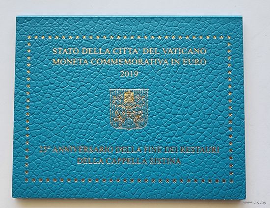 Ватикан 2 евро 2019 25 лет завершению реставрации Сикстинской капеллы буклет