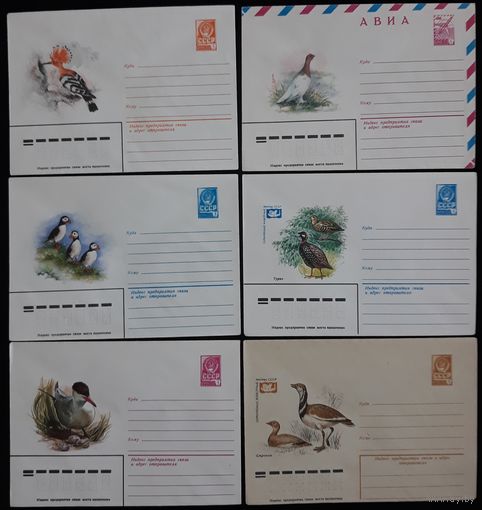 Комплект из шести конвертов СССР  Птицы