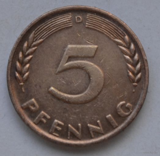 Германия- ФРГ 5 пфеннигов, 1950 г. D