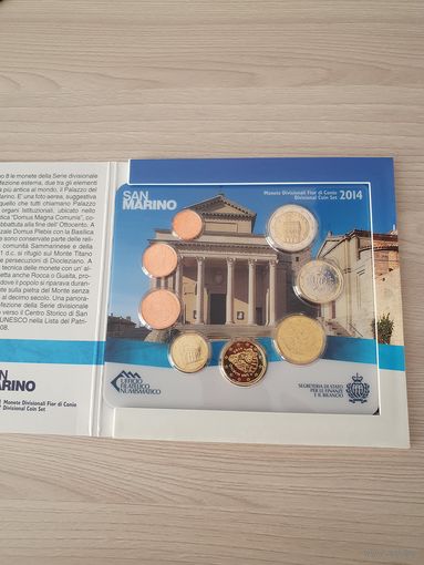 Сан-Марино 2014 год. 1, 2, 5, 10, 20, 50 евроцентов, 1, 2 евро. Официальный набор монет в буклете