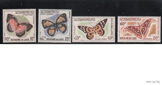 Лаос-1965,(Мих.151-154) ** , Фауна, Бабочки(полная серия)