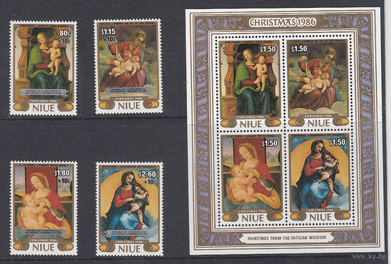 Живопись. Религия. Ниуе. 1986. 4 марки и 1 блок. Michel N 690-693, бл.107 (44,0 е)