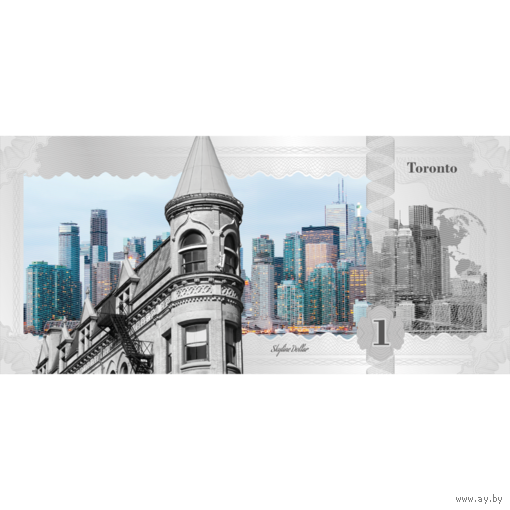 Острова Кука 1 доллар 2017г. Skyline Dollar "Торонто". Купюра в пластиковом слабе. Серебро 5гр.