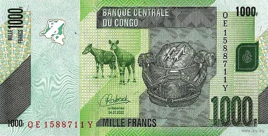 Конго 1000 франков образца 2022 года UNC p101