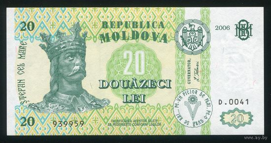 Молдова 20 лей 2006 г. P13h. UNC