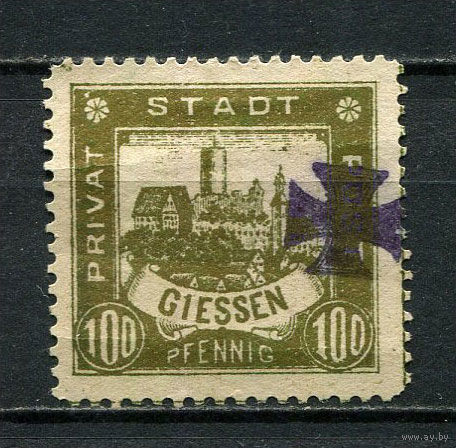 Германия - Гисен - Местные марки - 1888 - Замок 100Pf с надпечаткой креста - [Mi.35] - 1 марка. MH.  (Лот 97CQ)