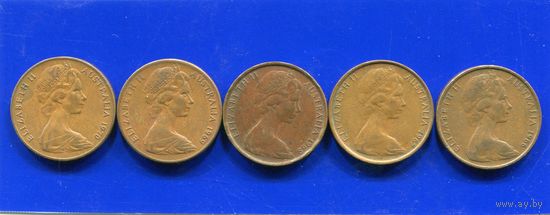 Австралия 2 цента 1966 , 1967  , 1970. Цена за 1 монету