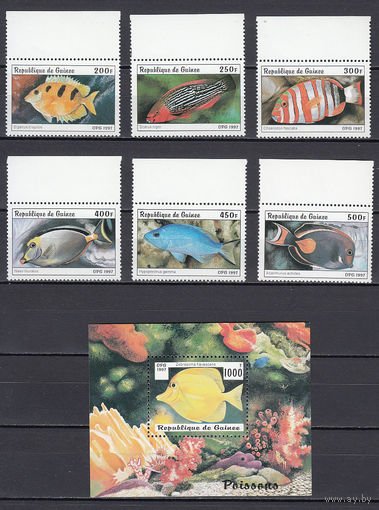 Фауна. Рыбы. Гвинея. 1997. 6 марок и 1 блок. Michel N 1645-1650, бл510 (15,0 е)