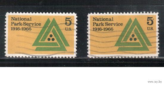 США-1966, (Мих. 905 х+у) , гаш. , Нац.парки (одиночка), 2 типа бумаги