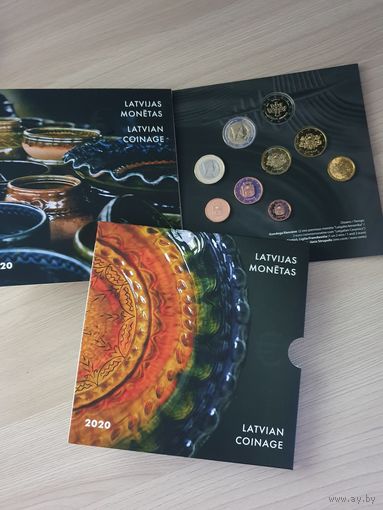 Латвия 2020 официальный набор монет евро (9 монет, от 1 цента до 2 евро и 2 евро Латгальская керамика)