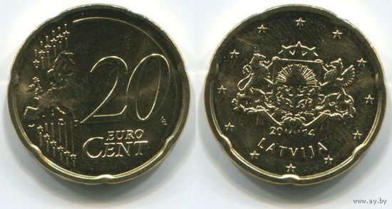 Латвия. 20 евроцентов (2014, UNC)