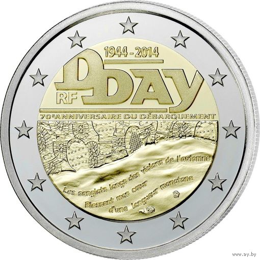 2 евро 2014 Франция  D-day. Высадка в Нормандии  UNC из ролла