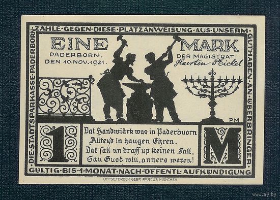 Германия, 1 марка 1921 год. aUNC