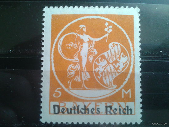 Германия 1920 Надпечатка на марке Баварии 5 марок** Михель-15,0 евро
