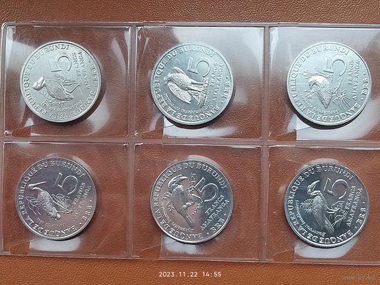 Бурунди 5 франков, 2014 Птицы . Набор из 6 монет.