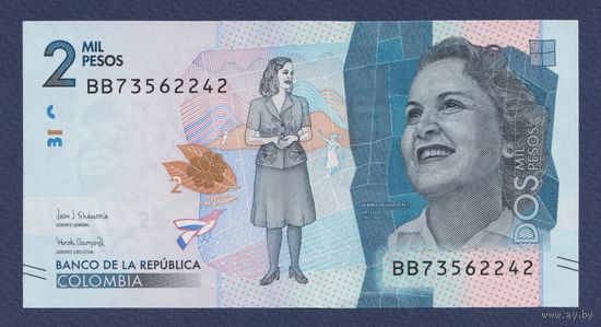 Колумбия, 2000 песо 2018 г. P-458, UNC