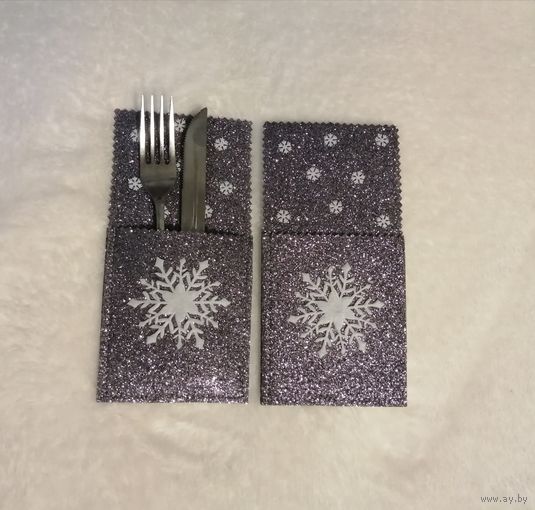 Конверты из фетра с глиттером (серебристые) для Новогоднего стола