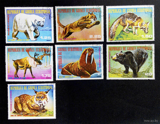 Экваториальная Гвинея 1977 г. Фауна Северной Америки. Животные. Звери, полная серия из 7 марок #0047-Ф2P8