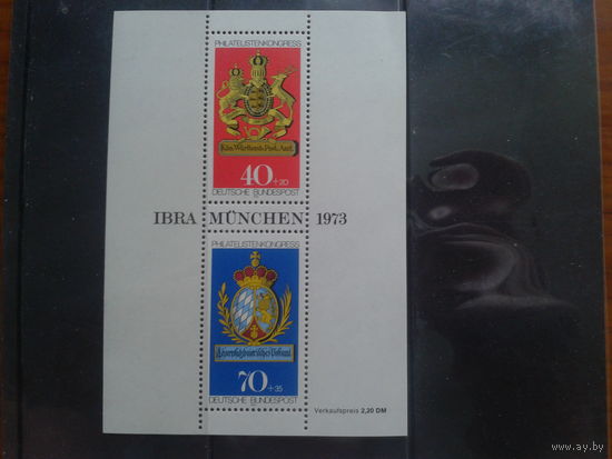 ФРГ 1973 фил. выставка IBRA, почтовые знаки Баварии и Вюртемберга блок Михель-4,6 евро