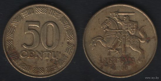 Литва km108 50 центов 2000 год (f
