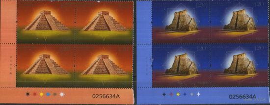 Полная серия из 2 марок в квартах 2022г. КНР "Совместный выпуск с Мексикой. 50 лет дипломатических отношений. Пирамиды" MNH