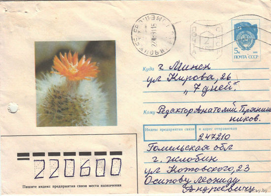 Провизорий. Жлобин, Гомел. обл. 1991. Не филателистическое письмо.